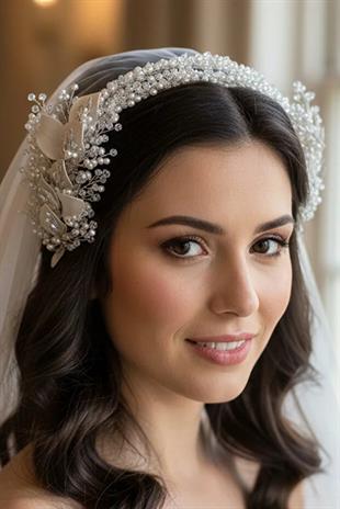 Bridal Tiara with Pearl and Crystal Beads, Flower Detail, Wedding Hair Accessory, Engagement Tiara