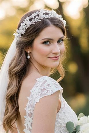 Bridal Tiara with Pearls and Crystal Beads, Floral Bridal Hair Accessory, Engagement Tiara