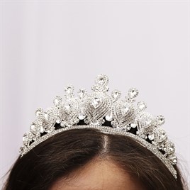 Gümüş Taşlı Yuvarlak Gelin Tacı