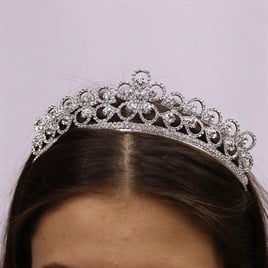 Gümüş Yuvarlak Desenli Taşlı Gelin Tacı