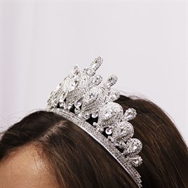 Gümüş Taşlı Yuvarlak Gelin Tacı