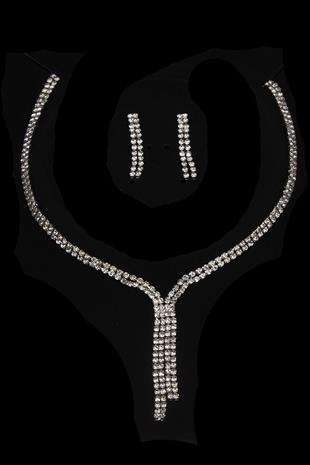 Giba Su Yolu Kristal Taşlı Abiye Kolye Küpe Seti Ve Yaprak Gelin Tacı