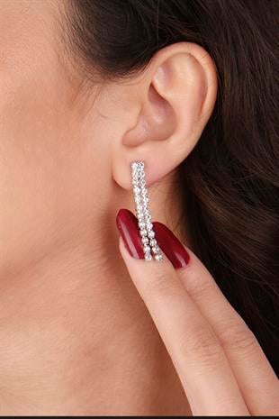 Giba Su Yolu Kristal Taşlı Abiye Kolye Küpe Seti Ve İnce Yaprak Gelin Tacı