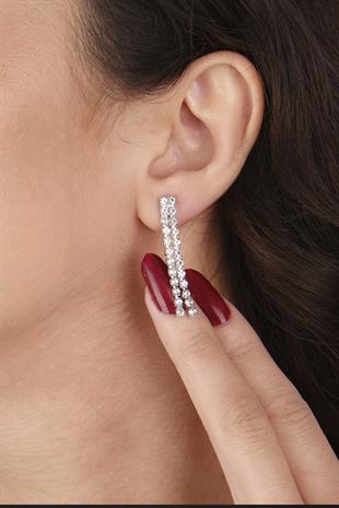 Giba Su Yolu Kristal Taşlı Abiye Kolye Küpe Seti Ve Yaprak Gelin Tacı