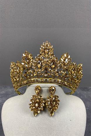 Godiva High Bridal Henna Crown And Stud Earrings