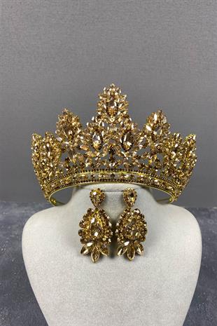 Godiva High Bridal Henna Crown And Stud Earrings