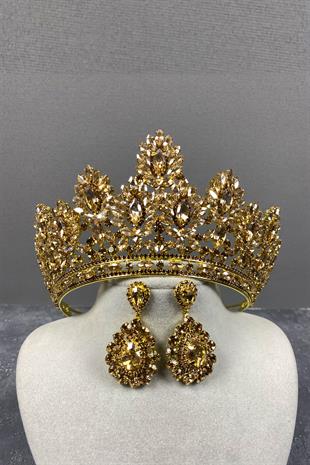 Godiva High Bridal Henna Crown And Stud Earrings