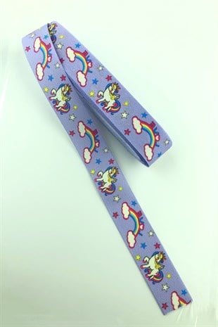 Gök Guşağı Unicorn Baskılı Grogren Kurdele