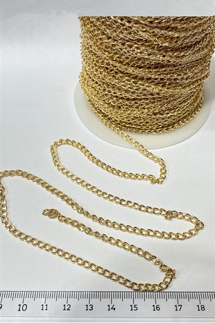 Gold Color Flat Metal Necklace Chain 5 Mt