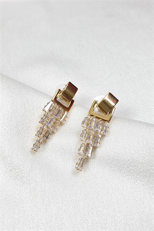 Gold Baget Taşlı Sallantılı Küpe