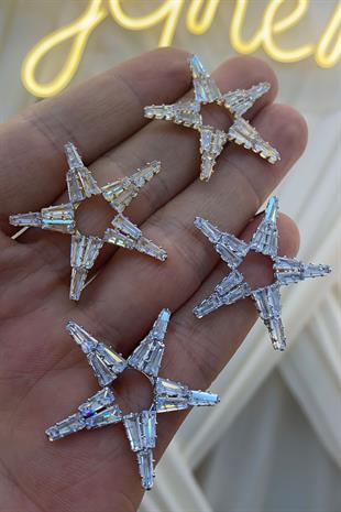 Gold Baget Zirkon Taşlı Abiye Parlak Küpe