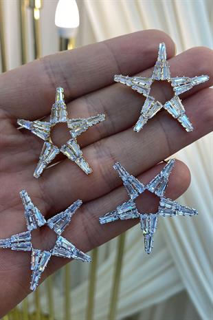 Gold Baget Zirkon Taşlı Abiye Parlak Küpe