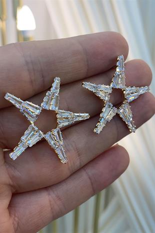 Gold Baget Zirkon Taşlı Abiye Parlak Küpe