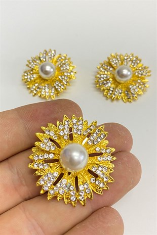 زهرة الذهب عزر الحجر زر وبروش 1 قطعة