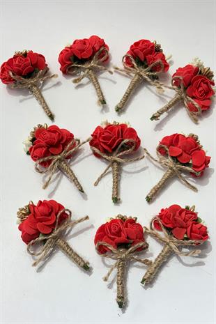 Gold Cipsolu Güllü Damat Yaka Çiçeği Sağdıç Çiçeği 10 Adet