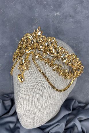 Gold Dali Alınlık Sallantılı Gelin Kına Tacı Saç Aksesuarı