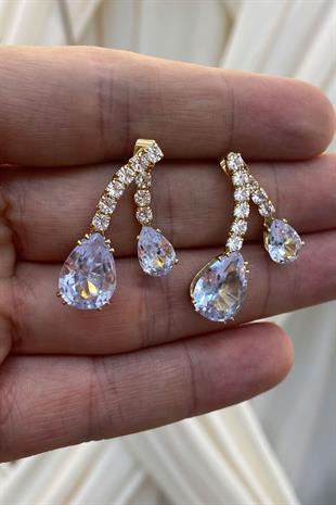 Gold Damla Taşlı Özel Zirkon Parlak Küpe