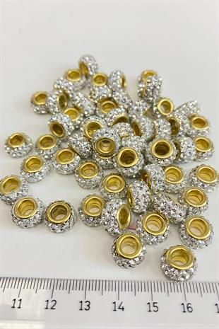 Gold Silver Shiny Stone Large Hole Bead 12 mm