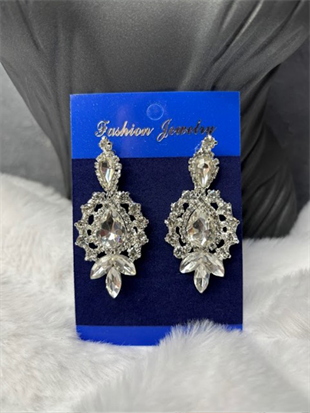 Gold Gümüş Rengi Vera Mekik Vip Kristal Taşlı Abiye Gelin Küpesi