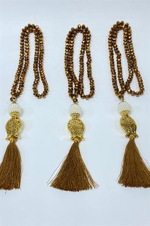 Gold Gift Set: 99-Bead Prayer Rosary with Tulip-Shaped Tassel and Crystal Beads (for Mawlid, Circumcision, Hajj, and Umrah)