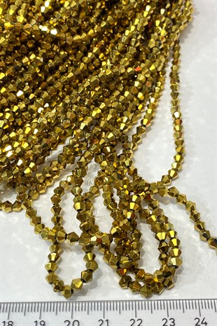 Gold Kaplama Pramit Dizi Kristal Boncuk 4 mm
