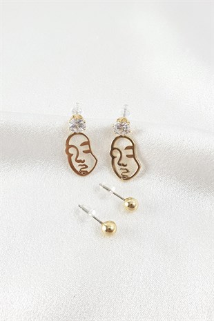 Gold Maske Çoklu Küpe