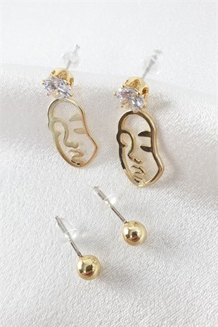 Gold Maske Çoklu Küpe