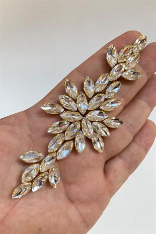 Gold Mekik Taşlı Ütüyle Yapışan Parlak Taşlı Aplik