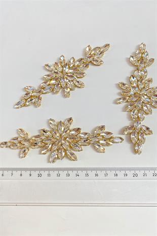 Gold Mekik Taşlı Ütüyle Yapışan Parlak Taşlı Aplik