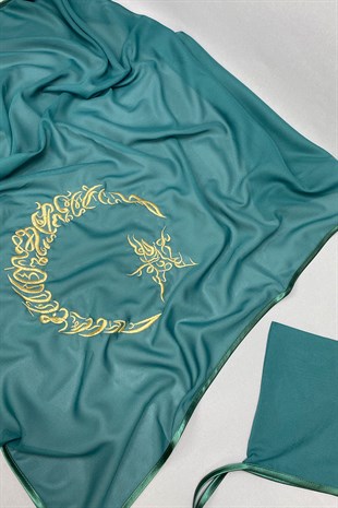 Gold Nakış Simli Biyeli Ay Yıldızlı Damat Örtüsü Seti