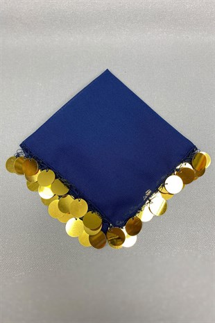 Gold Stamp Embroidered Luxury Halay Handkerchief 1 Piece Navy Blue