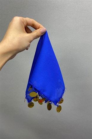 Gold Stamp Embroidered Luxury Halay Handkerchief 1 Piece Sax Blue