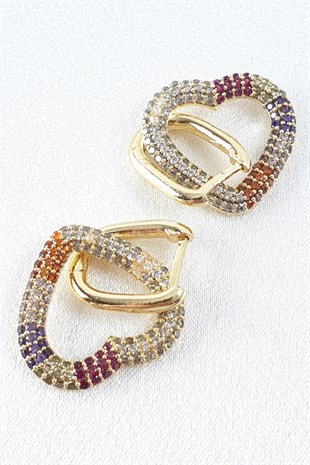 Gold Rengarek Kalp Detaylı Küpe