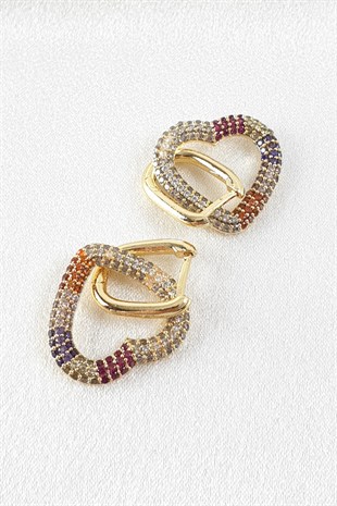 Gold Rengarek Kalp Detaylı Küpe