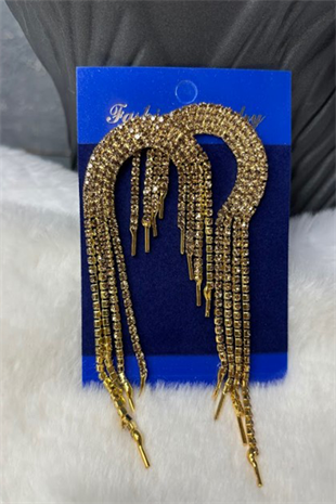 Gold Rengi Sole Düğün Ve Nişan İçin Sallantılı Abiye Gelin Kına Küpesi