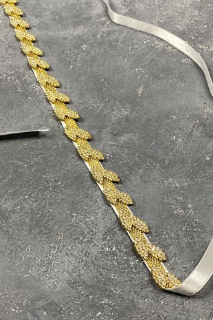 Gold Color Stones Thin Leaf Pattern Accessory Waist Belt