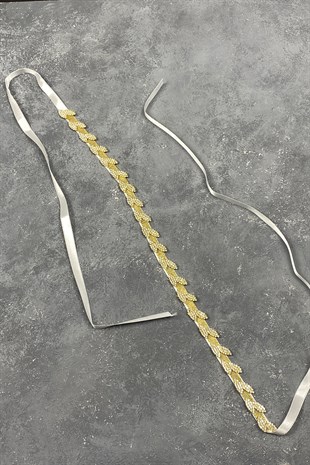Gold Color Stones Thin Leaf Pattern Accessory Waist Belt