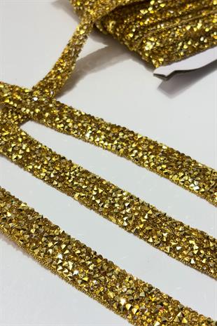 Gold Rengi Ütüyle Yapışan Şerit Taş Boncuk1,5 Cm 