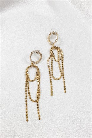 Gold Rengi Zincir Detaylı Sallantılı Saçak Küpe