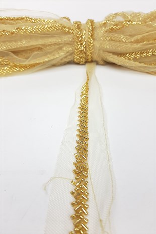 Gold Renk Boncuk İşlemeli Şerit