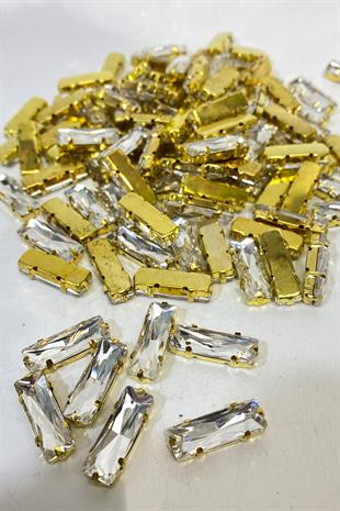 Gold Color Thin Rectangular Case Beyoğlu Stone Stitched Crystal Beads 5 Pieces