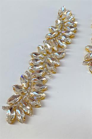 Gold Renk Su Yolu Motifli Ütüyle Yapışan Parlak Taşlı Aplik