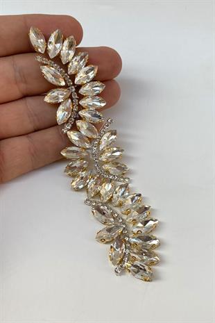 Gold Renk Su Yolu Motifli Ütüyle Yapışan Parlak Taşlı Aplik