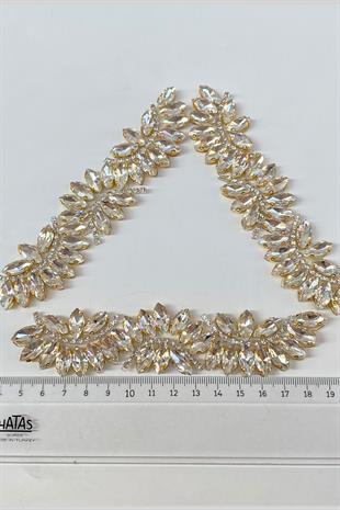 Gold Renk Su Yolu Motifli Ütüyle Yapışan Parlak Taşlı Aplik