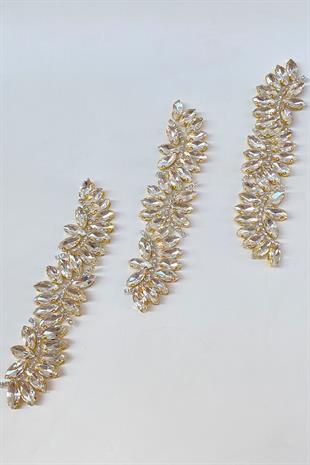 Gold Renk Su Yolu Motifli Ütüyle Yapışan Parlak Taşlı Aplik