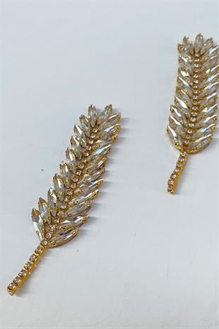Gold Renk Yaprak Desenli Ütüyle Yapışan Parlak Taşlı Aplik 