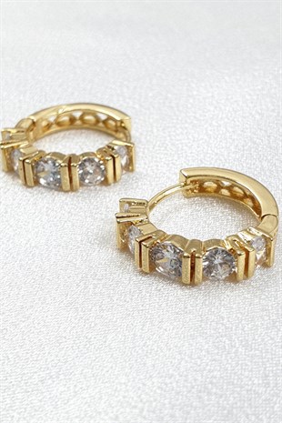 Gold Renk Yuvarlak Lenis Taşlı Küpe