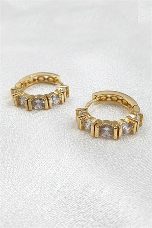 Gold Renk Yuvarlak Lenis Taşlı Küpe