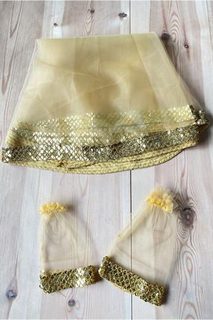 Gold Renk Zarif Model Pullu Gelin Kına Duvağı Yüz Örtüsü