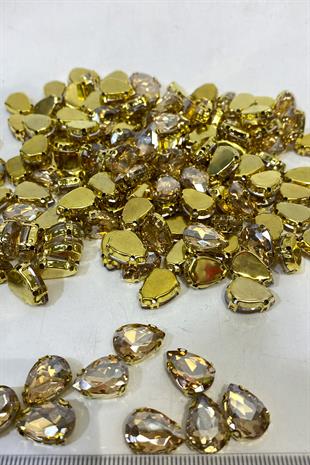 Gold Şeffaf Damla Metal Kasalı Beyoğlu Taşı Dikme Cam Boncuk 5 Adet